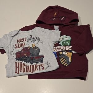 Kids Hogwarts Onesie and Hoodie Set - Gray and Maroon